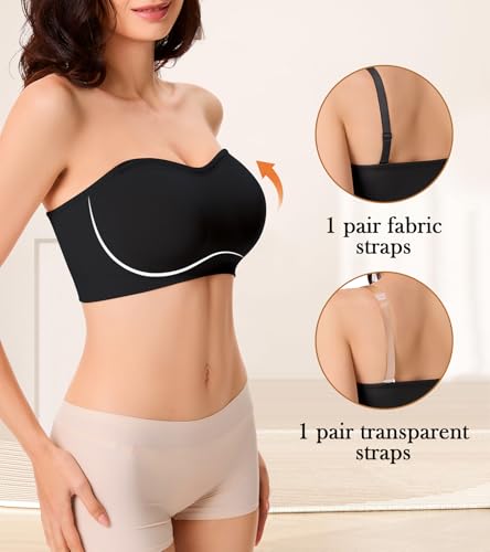 Image of Strapless Bra for Women Seamless Non-Slip Padded Bandeau Bra Wireless Push Up Tube Top Bralette