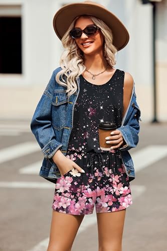 Image of ADOME Rompers for Women Summer Sleeveless Scoop Neck Tank Top Casual Short Jumpsuit Rompers with Pockets