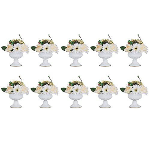Nuptio Juego de 10 macetas de metal de tamaño pequeño, elegantes centros de mesa de boda para decoración de bodas, fiestas, 12,6 cm de alto, jarrón de trompeta para ceremonia de aniversario, color