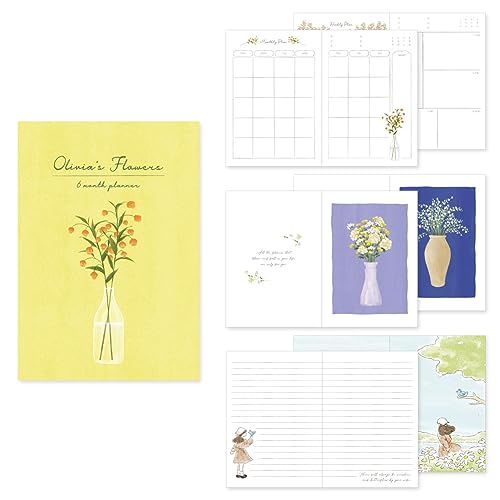 Agenda 6 mois Monolike Olivia's Flowers Jaune : planification flexible et compacte 128x182mm