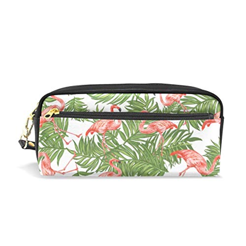 Preisvergleich Produktbild KKLDOGS Süßes Federmäppchen mit Flamingo-Blättern, Leder, Make-up-Tasche, Schreibwaren, Stifttasche, Reise, kleine Kosmetiktasche
