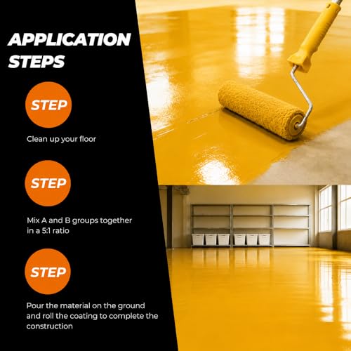 Pintura para piso Epoxy Resin Floor Coating Kit -2 libras, 100% sólidos autonivelante con acabado brillante amarillo medio, grado industrial para garaje, sótano, encimeras - Cubre 2.4 m2, secado rápido miniatura 2