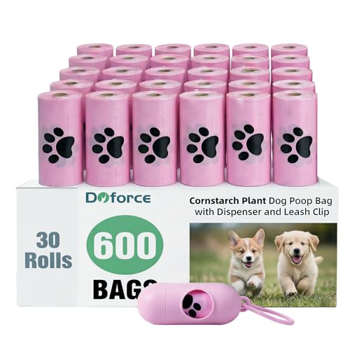 Dyforce 600 Count Dog Poop Bags Rolls with Dispenser Pink