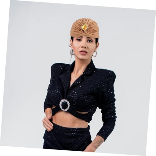 KESYOO Women Pre-Tied Turban Hat Rhinestones Comfortable Soft Beanie Cap Distinctive Twisted Head Wrap for Fashionable Women and Girls Sparkling Alloy Accents Light Coffee4