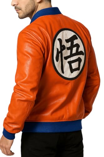 Mens Dragon DBZ Cosplay Orange Varsity Bomber Leather Jacket - DBZ Costume Fashion Letterman Jacket2