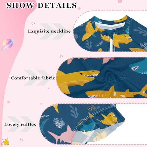 ALAZA Color Shark Coral Reef Girls One Piece Swimsuit Long Sleeve Rash Guard Swimsuits UV 50+ Swimwear Zipper4