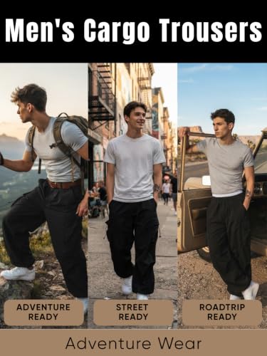 Image of GRECIILOOKS Men's Cargo Pants | 4 Pocket Cotton Cargo Joggers for Men | Loose Fit Stylish Pant with Pockets | Casual Baggy Trousers & Streetwear Lower