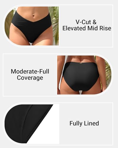 Zmart Mid Rise Bikini Bottoms - Women's Moderate-Full Coverage Bathing Suit V Cut Swimsuit Bottom3
