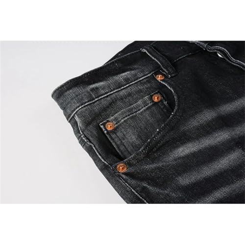 Men Vintage Washed Black Stretch Skinny Button Fly Ripped Jeans Classic Zipper Biker Straight Denim Pants4