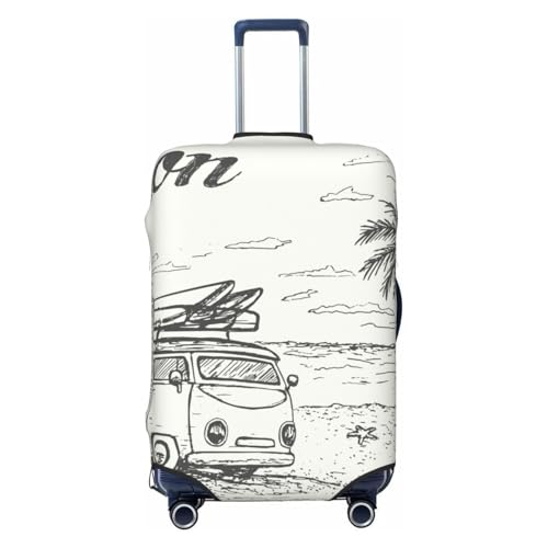 Summer Vacation Scene With Camping Van Print Luggage Cover For Suitcase,Washable Elastic Travel Suitcase Protector With Zipper Closure And Bottom Buckle – Fits 18-32