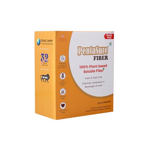 Image of PentaSure Fiber - Resistant Maltodextrin - 40g (5g*8 Sachet) | Tasteless, Odourless, Clear | 100% Soluble Prebiotic for Gut & Metabolic Health | 9g Fiber per 10g Powder
