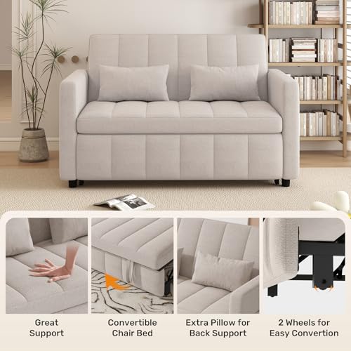 Image of Nebuaegis Sleeper Sofa Bed,3-in-1 Convertible Pull Out Couch with Adjustable Backrest for Living Room,Loveseat Sofa Bed with Side Pockets,Easy Assembly,Beige,1 PCS