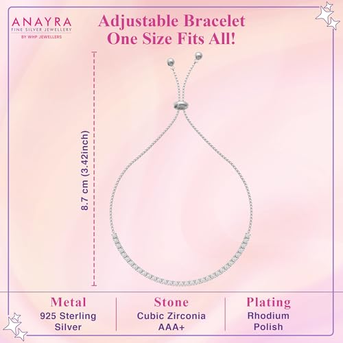 Image of 925 Sterling Silver Adjustable Bracelet for Women | Elegant Solitaire Zirconia Tennis String Design | Classic Glide Jewelry Gift for Girls