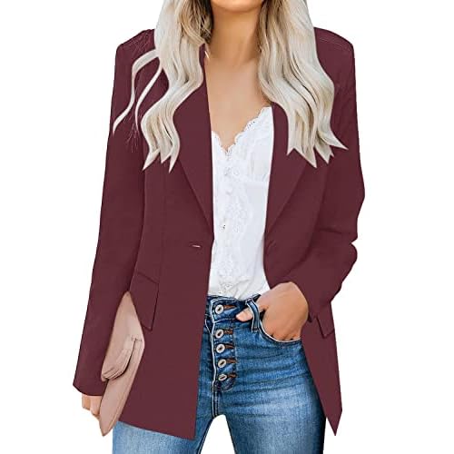 luvamia Women's Casual Long Sleeve Lapel Button Slim Work Office Blazer Jacket Large B Plum