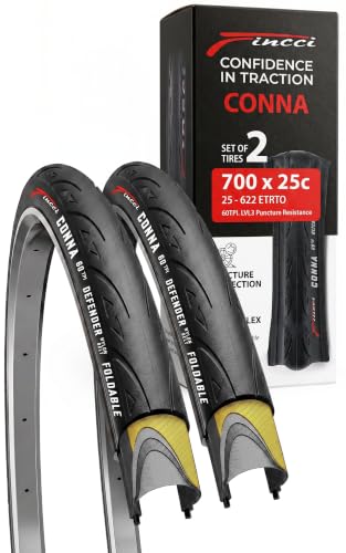 Fincci 700x25c Tire, Foldable 25-622, 60 TPI with LVL3 Nylon Protection, Tough Nylon and Rubber...