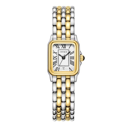 Elegant Women's Vintage Watch with Rectangular Case, Roman Numerals, and Water-Resistant Bracelet