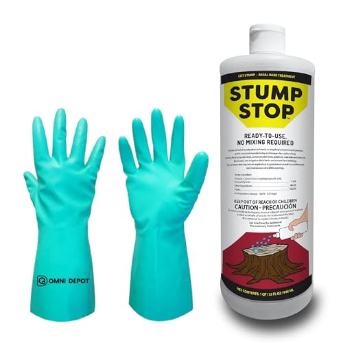 Ready-to-use Stump Stop - 32 Fl. Oz - Stump Killer - Tree and Bush Killer - Control Woody Plant - Ideal for Forest, Pastures, Roadsides, Fence Lines, Wildlife Areas and More - with Omni Depot Gloves