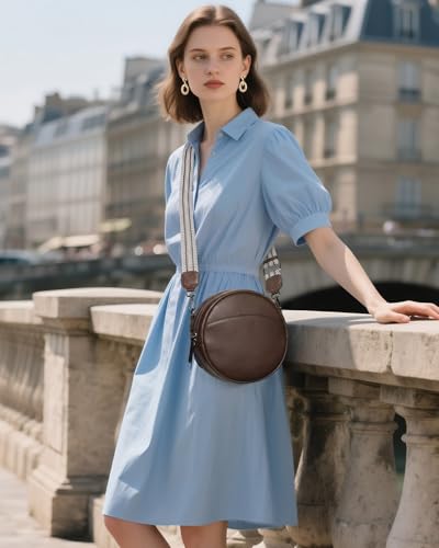 Image of COOLCY Leather Crossbody Bags,Circle Purse Shoulder Bag, Fashion Round Handbag for Travel,Valentine's Gift for Women