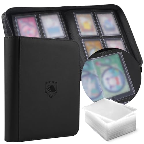 Toploader Binder Holds 160 Toploaders 100 Toploaders INCLUDED 4-Pocket PU Cover Top Loader Binder for 3 x 4 Rigid Toploaders Ringless Double-Sided Toploader Card Binder for TCG Sport Cards