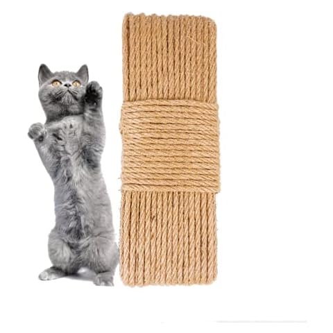 SUMPIGGER Natural Sisal Rope for Cat Scratching Post 4/6/8 mm Hemp Rope Twisted Fiber Sisal Twine Repairing Cat Tree Scratcher Tower or DIY Projects Cover
