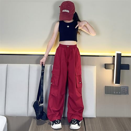 Kids Y2𝐤 Style Fashion Cargo Pants with Multi Big Pockets Kids Wide Leg High Waist Baggy Causal Sweatpants3