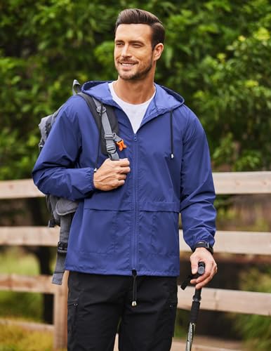 COOFANDY Casaco de chuva masculino embalável ao ar livre impermeável com capuz leve clássico capa de