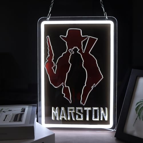 Image of Western Cowboy Neon Sign, LED Neon Light for Wall Decor, Marston Silhouette Neon Lamp for Game Room, Man Cave, Bedroom, Bar, USB Powered Cool Light for Gamer Fans