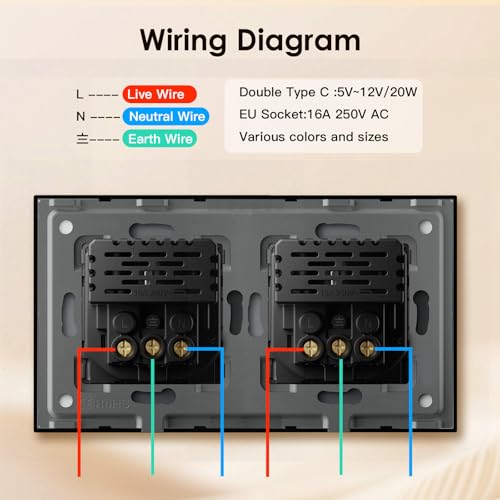 BSEED Schuko Steckdose mit USB C 20W Schnellladegerät USB Type C Wandsteckdose mit Glas Panel, 2 Fach Steckdose, USB Steckdose Unterputz, Einbausteckdose Geeignet für Phone, Pad, MP3 und mehr-Schwarz