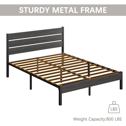 Image of Fluest Queen Bed Frame with Headboard and Footboard, Metal Platform Bed Frame with Under Bed Storage, All-Metal Support System, No Box Spring Needed, Easy Assembly,Vintage Grey