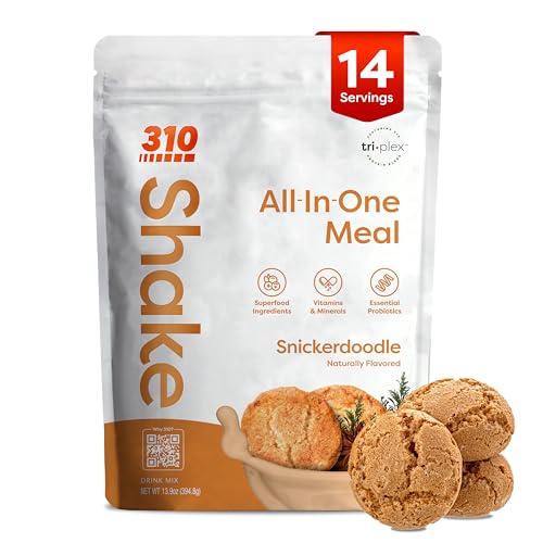 310 Nutrition All-In-One Meal Replacement Shake Powder - Plant-Based Protein Smoothie Blend w/High Fiber, Probiotics & Adaptogens - Low Carb, Vegan, Keto & Paleo Friendly - Snickerdoodle - 14 Srv