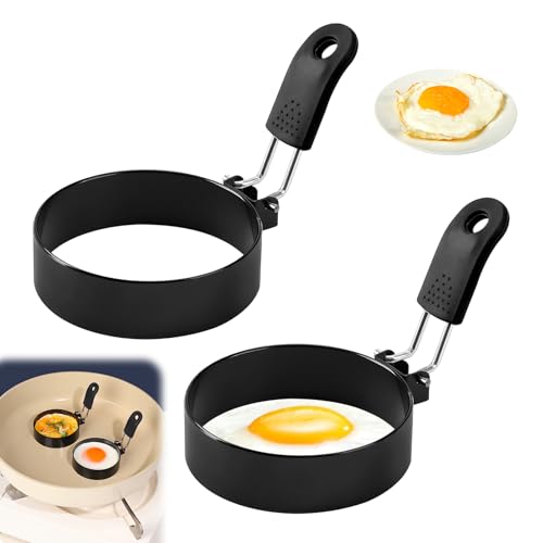 2 Stück Spiegeleiform Pancake Form Spiegeleierformen für Die Pfanne Spiegeleier Form Eierformer Edelstahl Eierform Spiegelei Ringe Egg Ring zum Omelettform Hackbraten Frying Küchenutensil Runde (S2)