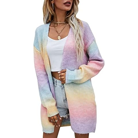 ASOMI Strickjacke Damen Lose Steppjacke Cardigan Causal Gestrickt Herbstjacke Bunt Strickmantel Freizeitjacke 3183Rosa M Cover