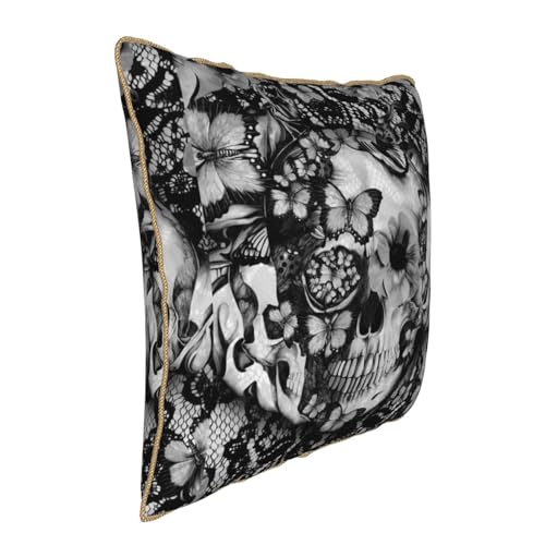 Housse de coussin velours tête de mort et rose