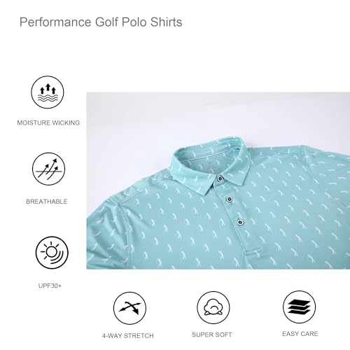 Alex Vando Mens Golf Shirt Moisture Wicking Quick-Dry Print Performance Polo Shirts for Men