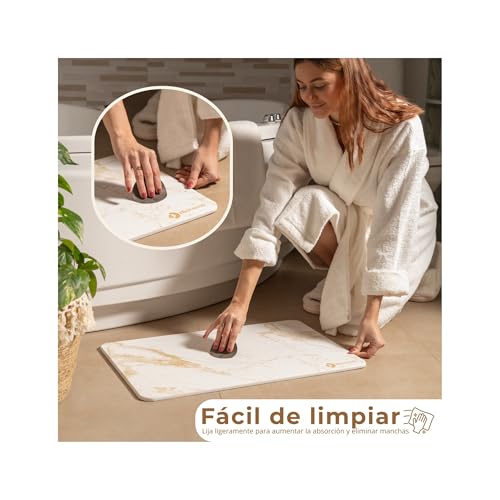Miniatura 6 de Diatomik - Alfombra Baño Diatomita Con Jabonera Y Soporte Para Accesorios Baño Alfombrilla Diatomita Baño De Piedra Natural, Secado Rápido Y Diseño Elegante. Conjunto Gris De Baño Limpio Y Seco.