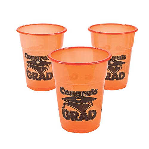 Fun Express Orange Congrats Grad Disposable Cups - Bulk set of 50, Each cup holds for Graduation Party Supplies