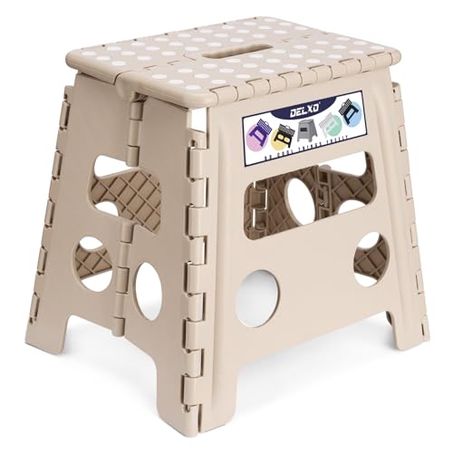 Image of Delxo Office Step Stool, 13 inch Non-Slip Foldable Stools for Adults Up to 300 LBS, Step Stool with Handle, Lightweight for Kitchen, Bathroom, Bedroom, Office, Khaki, 1PC