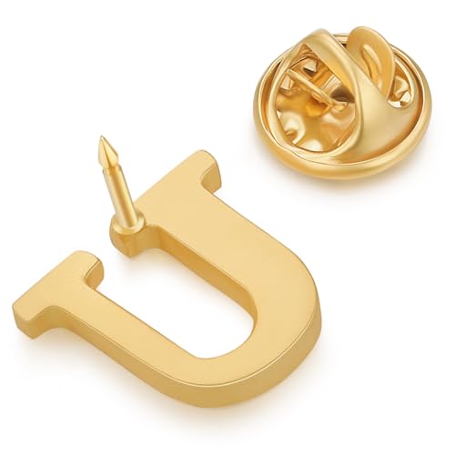 Image of HONEY BEAR Mens Womens Initial Alphabet Letter Lapel Pins Collar Badge Brooches for Business Wedding Graduation Gift Matte Gold 0.59 inches