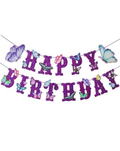 Butterfly Happy Birthday Banner Butterfly Birthday Decorations Fa...