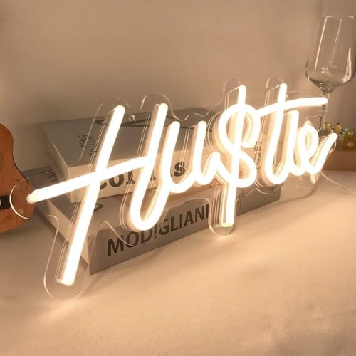 Image of HUSTLE Neon Signs for Wall Decor, Hustle Words LED Neon Lights for Bedroom Man Cave Dorm Gym Room Office Room, USB Powered, Humble Led Neon Light Sign for Party Decorations (Hustle2)