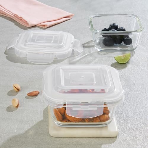 Image of Borosil Square Glass Container Lid with Gasket, 320ml, Set of 2