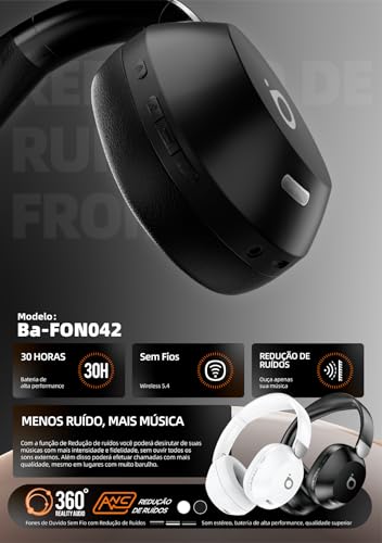 Basike Fone de Ouvido Bluetooth, ANC Cancelamento de Ruído Ativo Headphone Bluetooth 5.4 Headset com