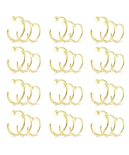 Drperfect 18/20/22G 36PCS 316L Stainless Steel Nose Rings Hoops Nose Piercing Jewelry for Women Men Colored Hoop Nose Ring 6mm 8mm 10mm 12mm