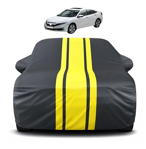 Image of Auto Hub Car Cover Compatible with Honda Civic (Model : 2019-Till Date) with Mirror Pocket, Soft Cotton Lining, Civic Car Cover Waterproof - Yellow-Black
