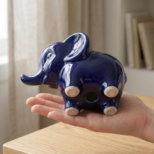 Image of High-Gloss Ceramic Elephant Flower Pot (Set of 2, Blue) | Decorative Succulent Planter & Indoor Vase for Home Decor, Office Desk, and Gifting | Cute Animal Shaped Plant Container