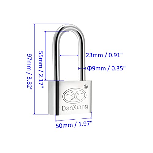 M METERXITY Stainless Steel Padlock, Garden Long Shackle Locks, Keyed Different & Chrome Finish - Image 3