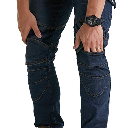 Men's Motorcycle Riding Pants Denim Jeans Protect Pads Equipment With Knee And Hip Armor Pads Ves6 (Blue, 3Xl=38) #TOP6