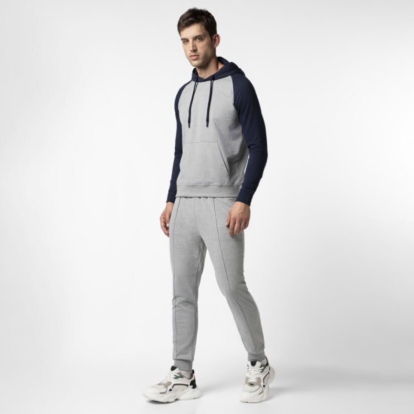Image of FYLTR Men's Casual Colourblock Raglan Hoodie with Drawstrings - Utility Pockets | Ribbed Hem & Cuff | Winter Hoodie for Men