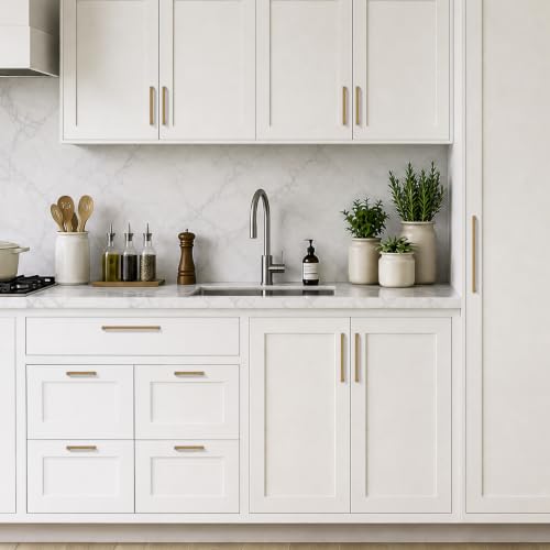 Image of Ravinte Antique Brass Kitchen Cabinet Solid Handles,3 Inch,5 Pack | Solid Zinc Alloy, Modern Slim Style, Square Design, Deep-Thread Firm Base, Screws Included, for Kitchen Drawers & Cupboards
