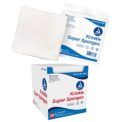 Dynarex Krinkle Super Sponges - Gasas estériles para vendajes de heridas primarias y secundarias - 6 x 6.75 pulgadas, 12 capas, 2 por paquete - 20 paquetes de gasa miniatura 1
